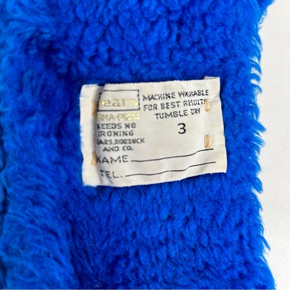 Vintage Sears Winter Faux Fur Coat Blue Child's Kid's Size 3 MISSING One Button - Picture 3 of 16
